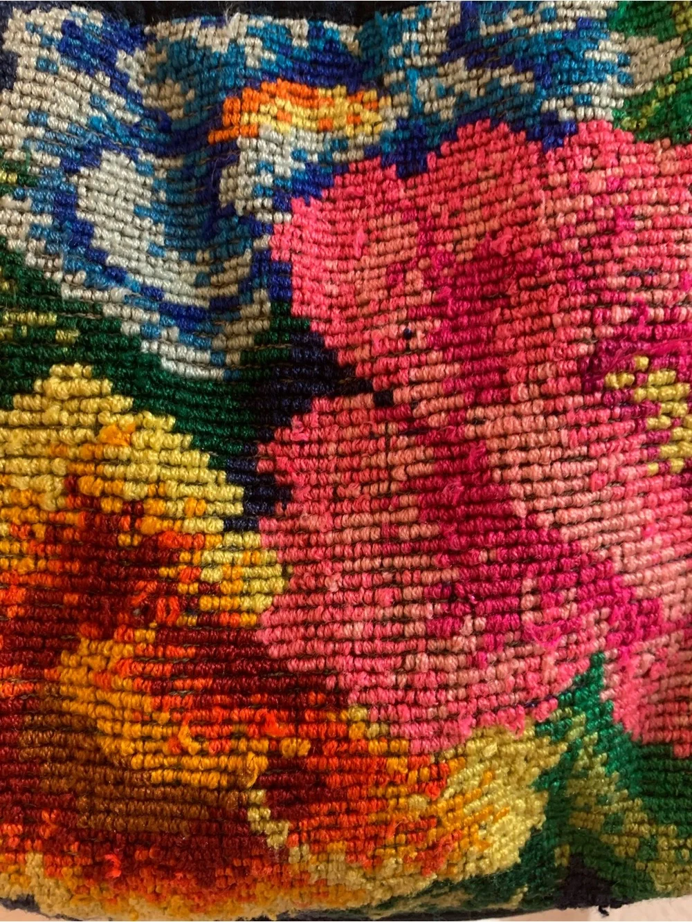 VTG 70s/80s SOMBOL Guatemala Handwoven Huipil Floral Needlepoint Tote Bag
